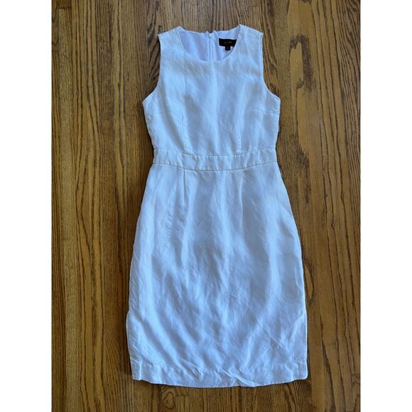 J. Crew White Linen Sleeveless Fitted A Line Midi Dress  Women's Size 4 - Picture 3 of 11